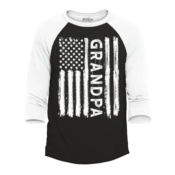 Shop4Ever Men's Grandpa American Flag USA Patriotic Raglan Baseball Shirt XX-Large Black/White