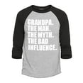 thumbnail image 1 of Shop4Ever Men's Grandpa The Man The Myth The Bad Influence Raglan Baseball Shirt X-Small Heather Grey/Black, 1 of 4