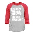 thumbnail image 1 of Shop4Ever Men's Grandpa The Man The Myth The Bad Influence Raglan Baseball Shirt X-Small Heather Grey/Red, 1 of 4