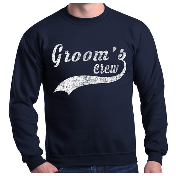 Shop4Ever Men's Groom's Crew Baseball Wedding Crewneck Sweatshirt Large Navy