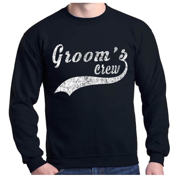 Shop4Ever Men's Groom's Crew Baseball Wedding Crewneck Sweatshirt Small Black