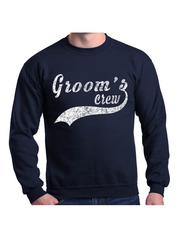 Men's Groom's Crew Baseball Wedding Crewneck Sweatshirt Small Navy