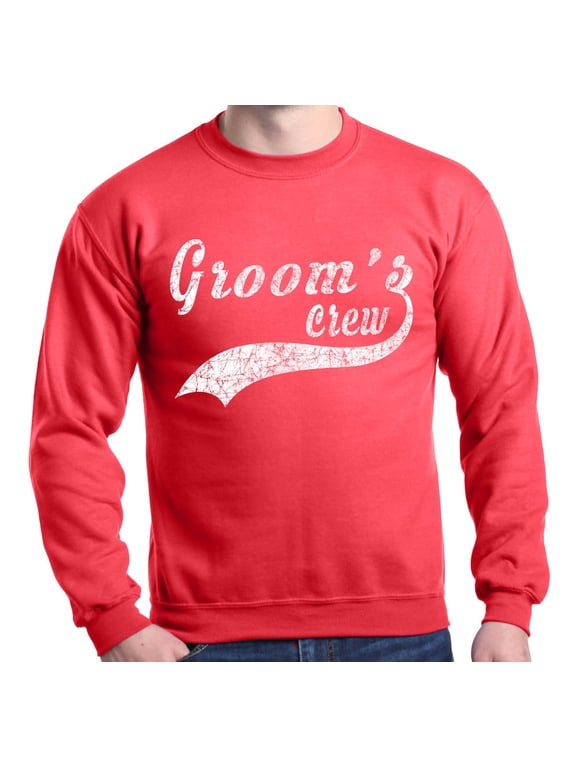 Shop4Ever Men's Groom's Crew Baseball Wedding Crewneck Sweatshirt X-Large Red