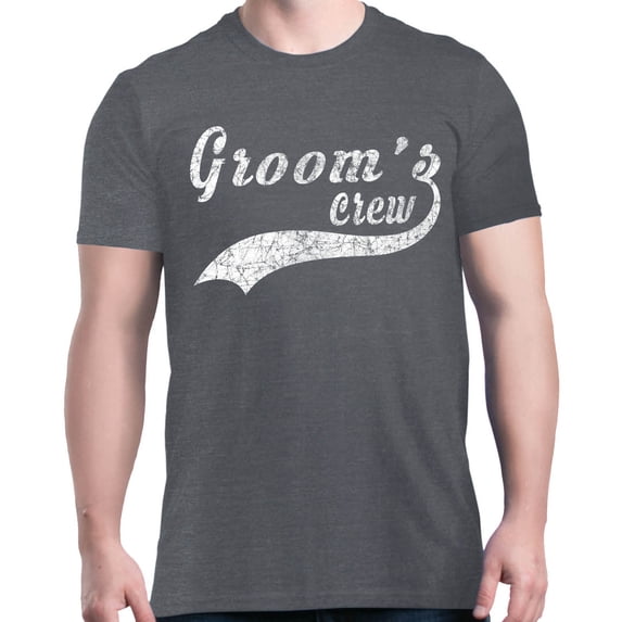 Shop4Ever Men's Groom's Crew Baseball Wedding Graphic T-shirt Large Dark Heather