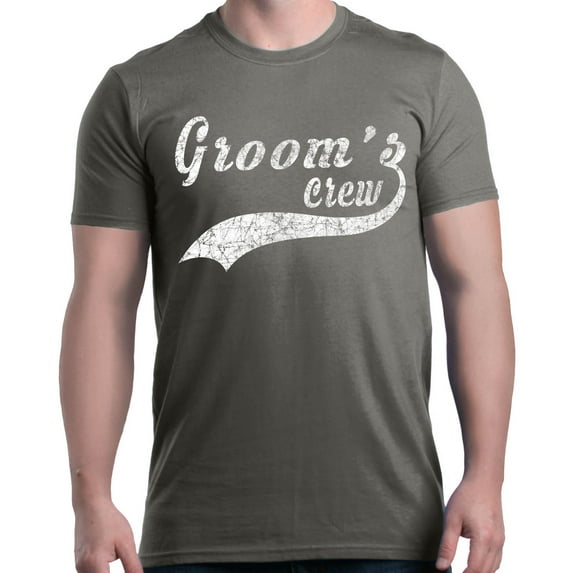 Shop4Ever Men's Groom's Crew Baseball Wedding Graphic T-shirt XXXX-Large Charcoal