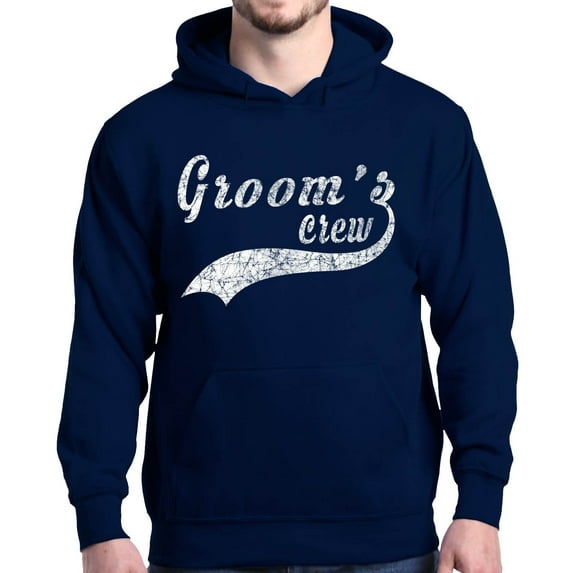 Shop4Ever Men's Groom's Crew Baseball Wedding Hooded Sweatshirt Hoodie Large Navy