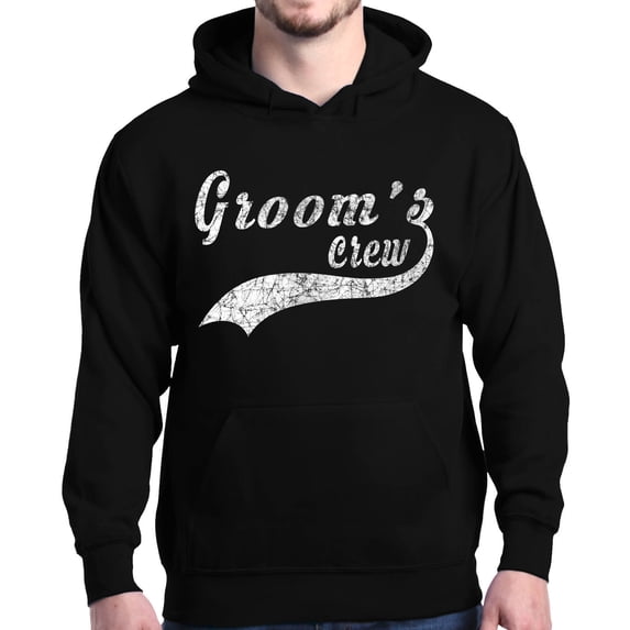 Shop4Ever Men's Groom's Crew Baseball Wedding Hooded Sweatshirt Hoodie Medium Black
