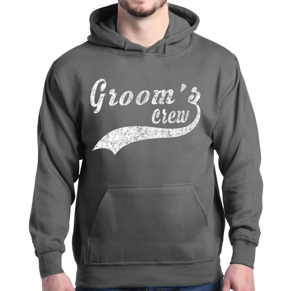 Shop4Ever Men's Groom's Crew Baseball Wedding Hooded Sweatshirt Hoodie X-Large Charcoal