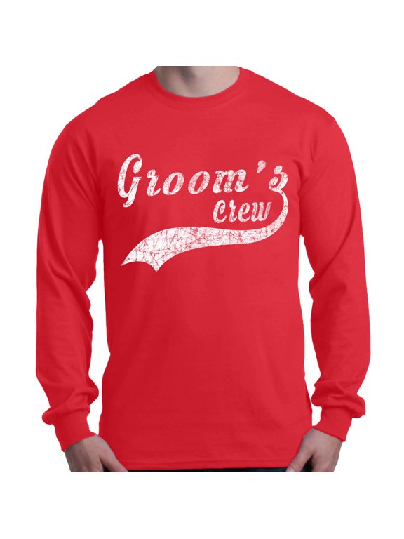 Men's Groom's Crew Baseball Wedding Long Sleeve Shirt Medium Red