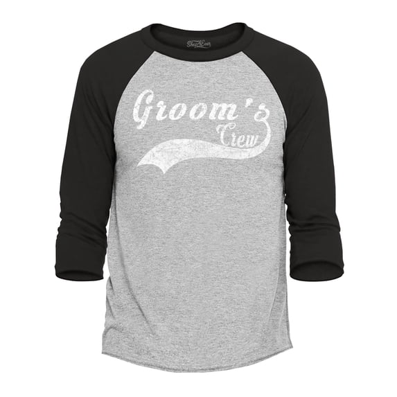 Shop4Ever Men's Groom's Crew Baseball Wedding Raglan Baseball Shirt X-Large Heather Grey/Black
