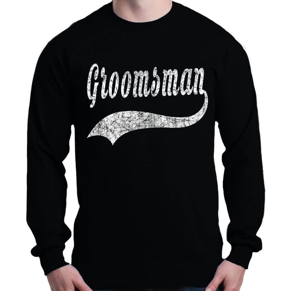Shop4Ever Men's Groomsman Baseball Wedding Long Sleeve Shirt 3XL Black
