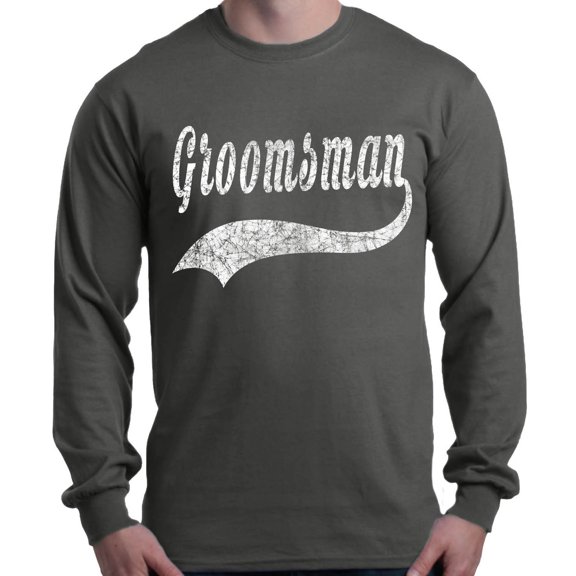 Shop4Ever Men's Groomsman Baseball Wedding Long Sleeve Shirt Medium Charcoal