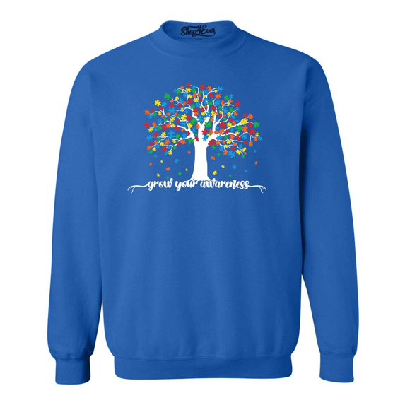 Shop4Ever Men's Grow Your Awareness Autism Puzzle Tree Crewneck Sweatshirt XX-Large Royal Blue