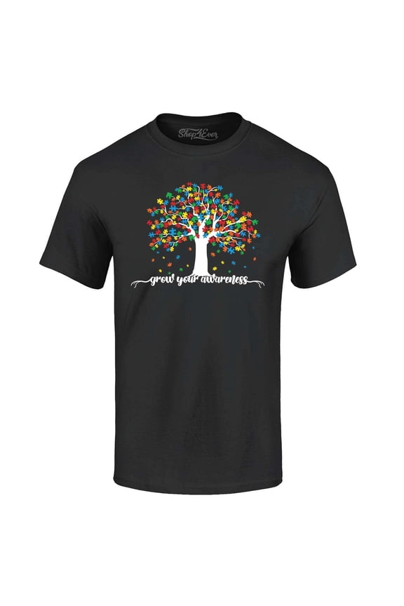 Men's Grow Your Awareness Autism Puzzle Tree Graphic T-shirt Small Black