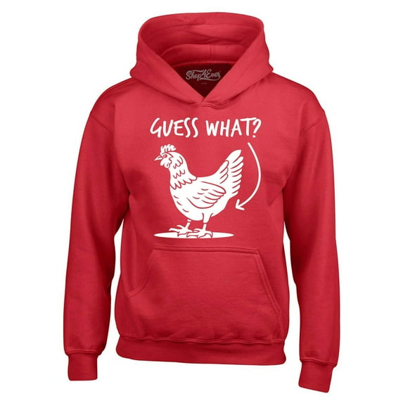 Shop4Ever Men's Guess What? Chicken Butt Hooded Sweatshirt Hoodie Small Red