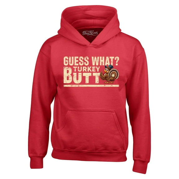 Shop4Ever Men's Guess What? Turkey Butt Thanksgiving Hooded Sweatshirt Hoodie Large Red