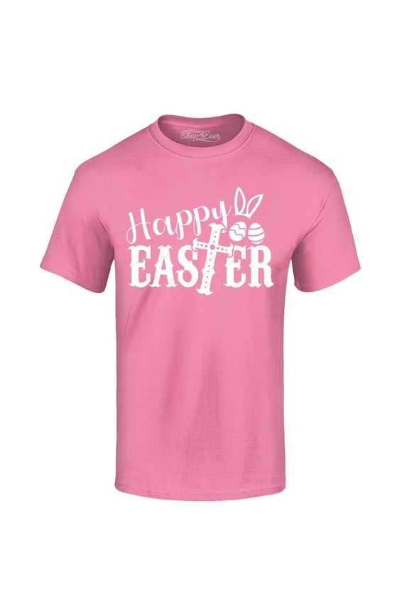 Men's Happy Easter With Cross Graphic T-shirt Large Azalea Pink