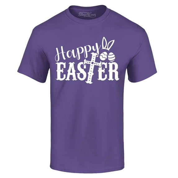 Shop4Ever Men's Happy Easter With Cross Graphic T-shirt XXX-Large Purple