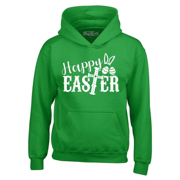 Shop4Ever Men's Happy Easter With Cross Hooded Sweatshirt Hoodie Medium Irish Green