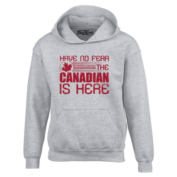 Shop4Ever Men's Have No Fear The Canadian is Here Canada Pride Hooded Sweatshirt Hoodie Small Sports Grey