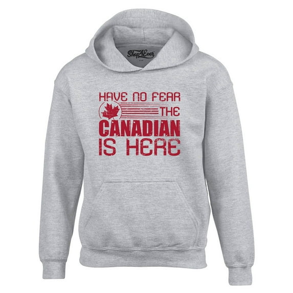 Shop4Ever Men's Have No Fear The Canadian is Here Canada Pride Hooded Sweatshirt Hoodie XXX-Large Sports Grey