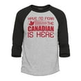 thumbnail image 1 of Shop4Ever Men's Have No Fear The Canadian is Here Canada Pride Raglan Baseball Shirt Medium Heather Grey/Black, 1 of 4