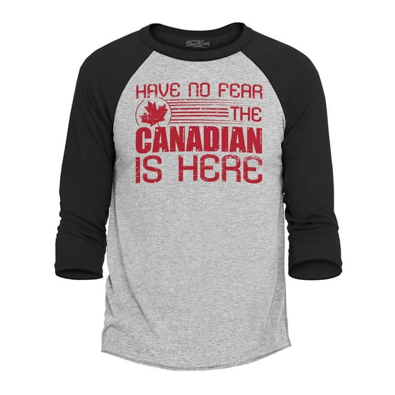 Shop4Ever Men's Have No Fear The Canadian is Here Canada Pride Raglan Baseball Shirt X-Large Heather Grey/Black