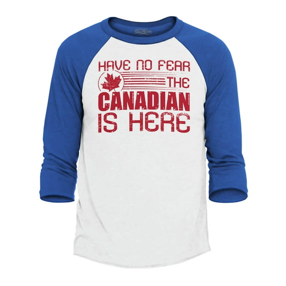 Shop4Ever Men's Have No Fear The Canadian is Here Canada Pride Raglan Baseball Shirt X-Small White/Red