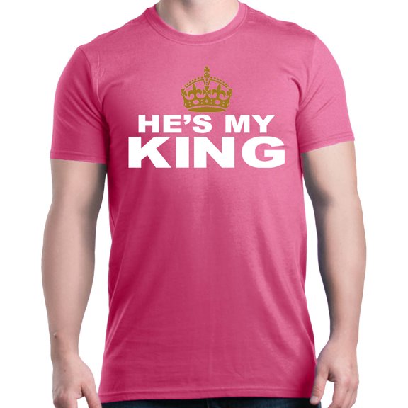 Shop4Ever Men's He's My King Matching Couples Graphic T-shirt X-Large Azalea Pink