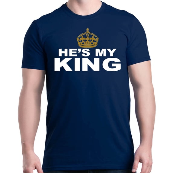 Shop4Ever Men's He's My King Matching Couples Graphic T-shirt XXXXX-Large Navy