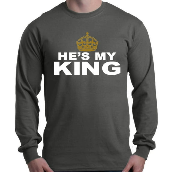 Shop4Ever Men's He's My King Matching Couples Long Sleeve Shirt Small Charcoal