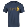 thumbnail image 1 of Shop4Ever Men's Heartbeat Gold Ribbon Graphic T-shirt Small Navy, 1 of 5