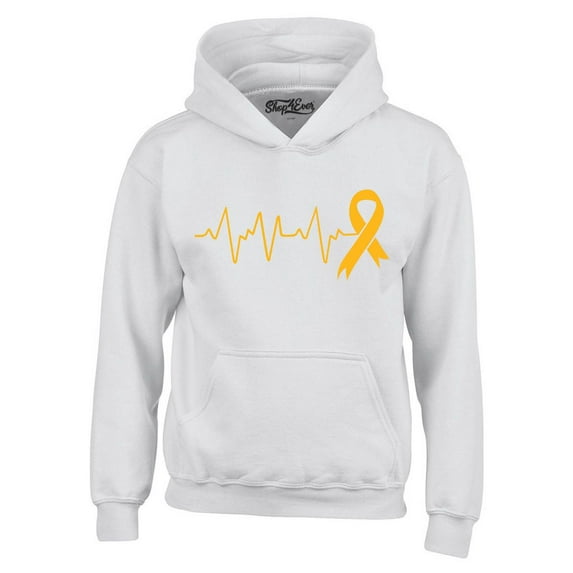 Shop4Ever Men's Heartbeat Gold Ribbon Hooded Sweatshirt Hoodie X-Large White