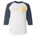 thumbnail image 1 of Shop4Ever Men's Heartbeat Gold Ribbon Raglan Baseball Shirt X-Small White/Navy, 1 of 5