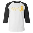 thumbnail image 1 of Shop4Ever Men's Heartbeat Gold Ribbon Raglan Baseball Shirt XX-LargeWhite/Black, 1 of 5