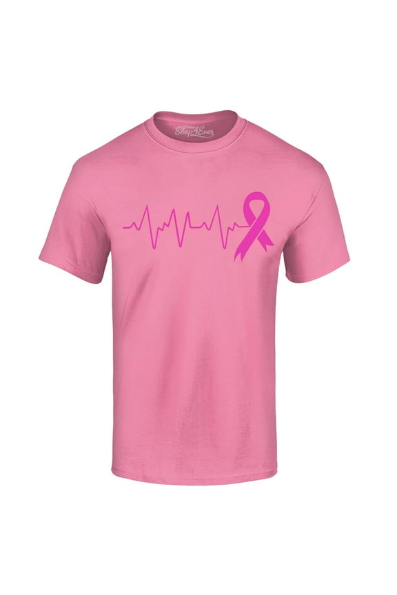 Men's Heartbeat Pink Ribbon Breast Cancer Awareness Graphic T-shirt Medium Azalea Pink