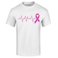 thumbnail image 1 of Shop4Ever Men's Heartbeat Pink Ribbon Breast Cancer Awareness Graphic T-shirt Medium White, 1 of 5