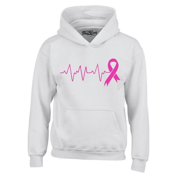 Shop4Ever Men's Heartbeat Pink Ribbon Breast Cancer Awareness Hooded Sweatshirt Hoodie XX-Large White