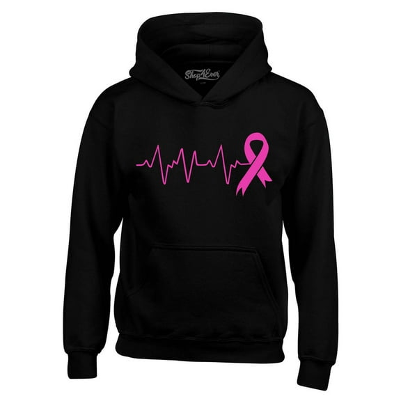 Shop4Ever Men's Heartbeat Pink Ribbon Breast Cancer Awareness Hooded Sweatshirt Hoodie XXXX-Large Black