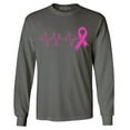 thumbnail image 1 of Shop4Ever Men's Heartbeat Pink Ribbon Breast Cancer Awareness Long Sleeve Shirt Large Charcoal, 1 of 5