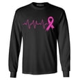 thumbnail image 1 of Shop4Ever Men's Heartbeat Pink Ribbon Breast Cancer Awareness Long Sleeve Shirt Medium Black, 1 of 5