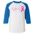 thumbnail image 1 of Shop4Ever Men's Heartbeat Pink Ribbon Breast Cancer Awareness Raglan Baseball Shirt Large White/Blue, 1 of 5