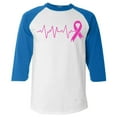 thumbnail image 1 of Shop4Ever Men's Heartbeat Pink Ribbon Breast Cancer Awareness Raglan Baseball Shirt Small White/Blue, 1 of 5