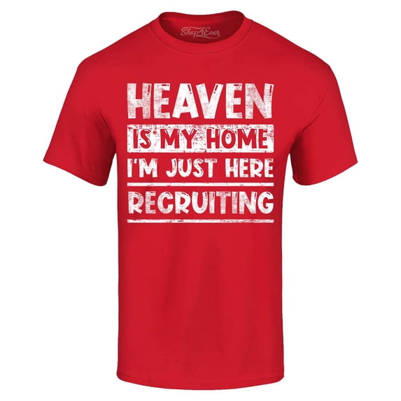 Shop4Ever Men's Heaven is My Home I'm Just Here Recruiting Religious Christian Graphic T-shirt XXXXX-Large Red