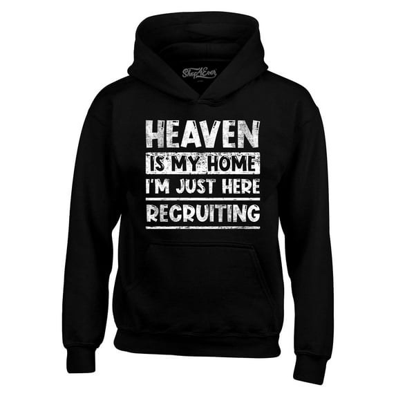 Shop4Ever Men's Heaven is My Home I'm Just Here Recruiting Religious Christian Hooded Sweatshirt Hoodie Medium Black
