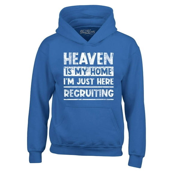 Shop4Ever Men's Heaven is My Home I'm Just Here Recruiting Religious Christian Hooded Sweatshirt Hoodie Medium Royal Blue