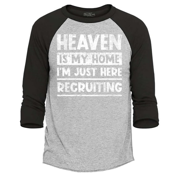 Shop4Ever Men's Heaven is My Home I'm Just Here Recruiting Religious Christian Raglan Baseball Shirt XX-Large Heather Grey/Black