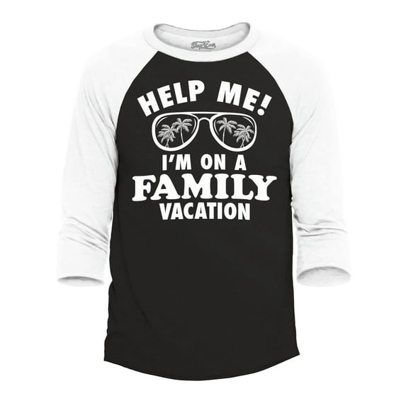 Shop4Ever Men's Help Me! I'm On A Family Vaction Funny Raglan Baseball Shirt Large Black/White