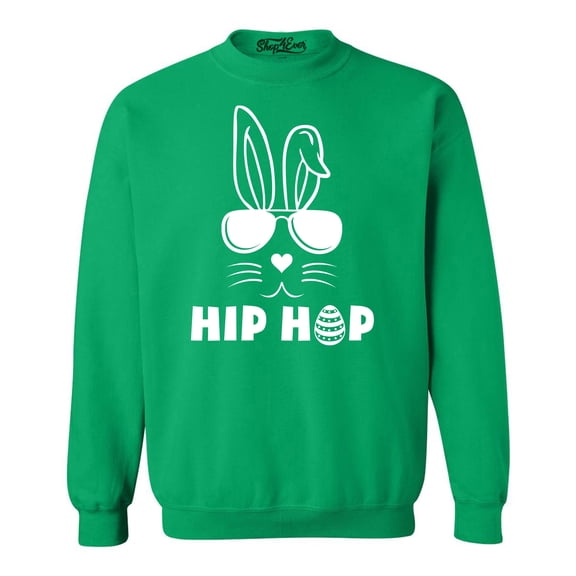 Shop4Ever Men's Hip Hop Bunny Rabbit Easter  Crewneck Sweatshirt Small Irish Green