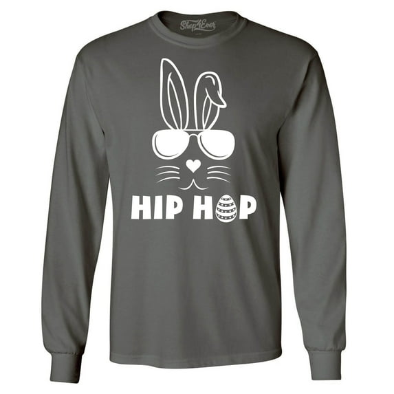 Shop4Ever Men's Hip Hop Bunny Rabbit Easter Long Sleeve Shirt Large Charcoal